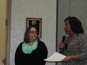 Spring Mill Kindergarten Teacher Kristen Poindexter is recognized by Dr. Woodson & the WT Board of Education 