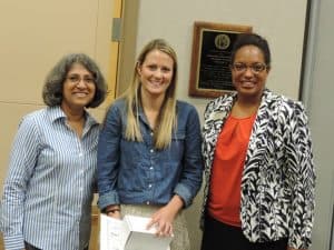 Principal Balagopal, Teacher Kaitlin Baumgartner, and Superintendent Dr. Woodson 